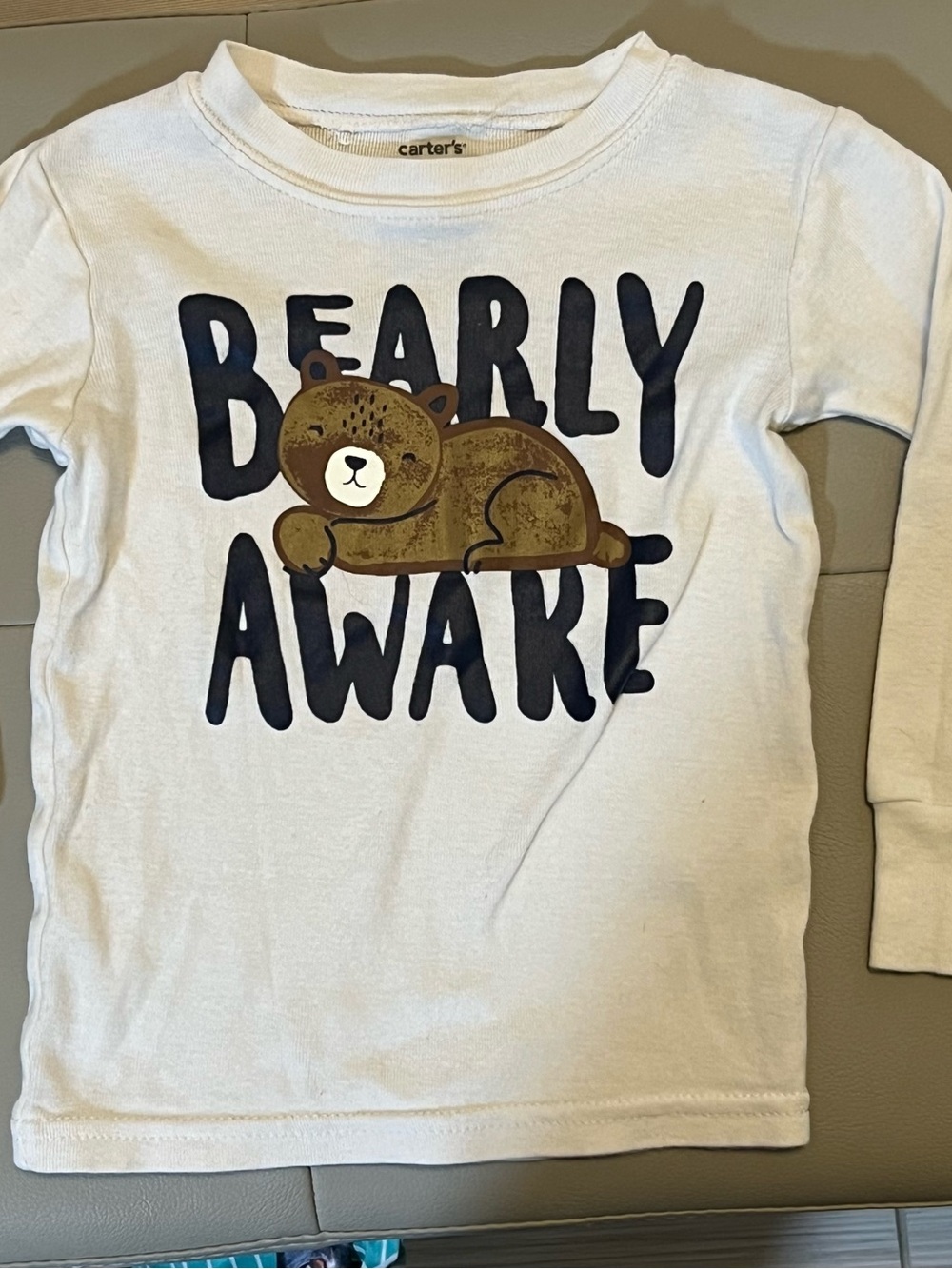 Carter's White Long-Sleeve 'Bearly Awake' Tee with Brown Bear Graphic